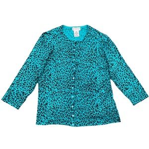 Y2K Blue Cheetah Print Cardigan Size Large